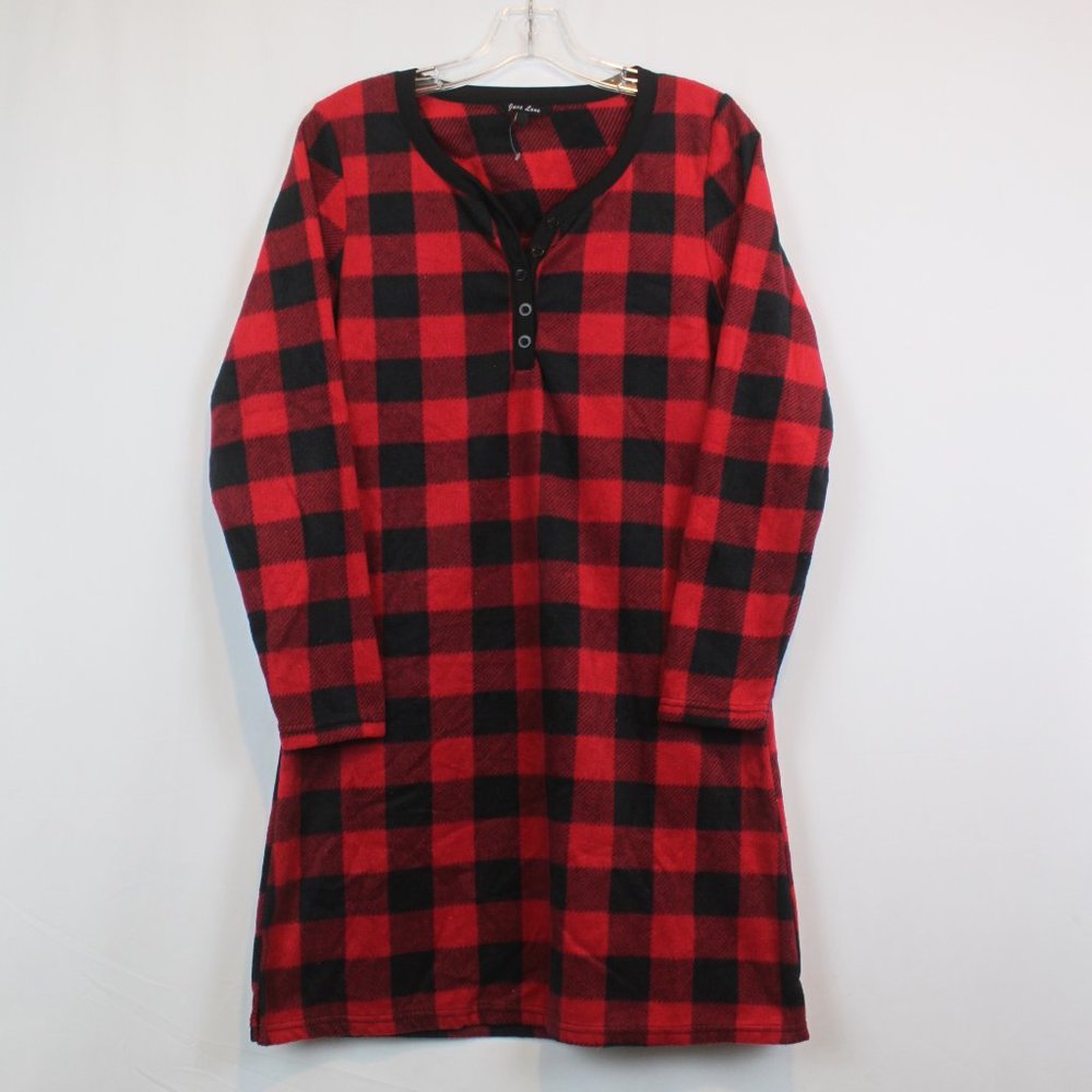 Just Love Small Long Red Black Flannel Pajama Shirt